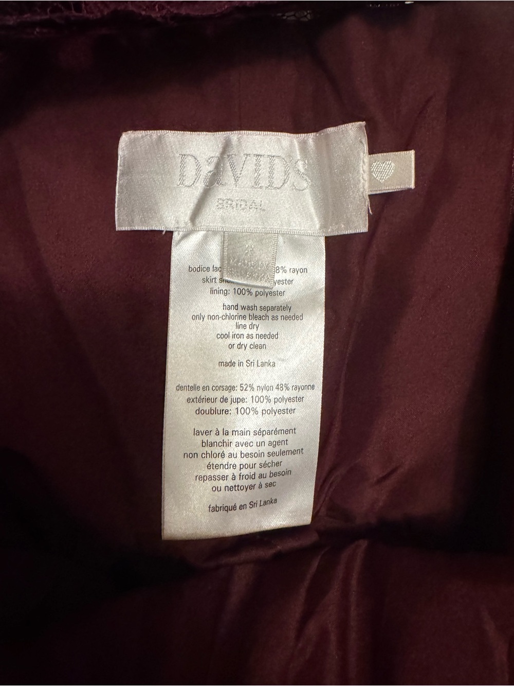 David's Bridal Burgundy Lace & Chiffon Long Sleeve Evening Gown - Picture 6 of 6
